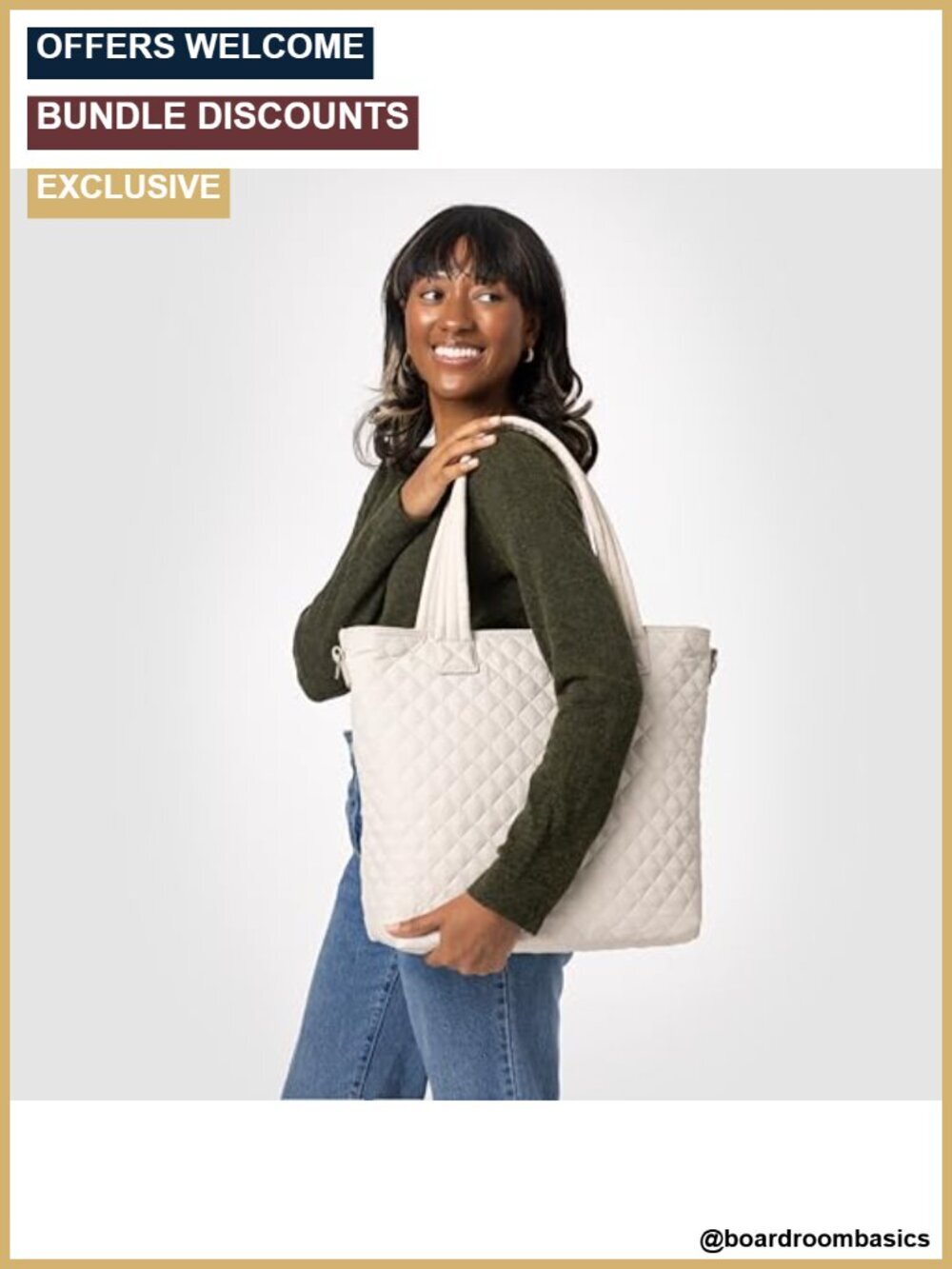 Quilted Nylon Tote Bag with Laptop Sleeve and Adjustable Strap - Picture 3 of 6